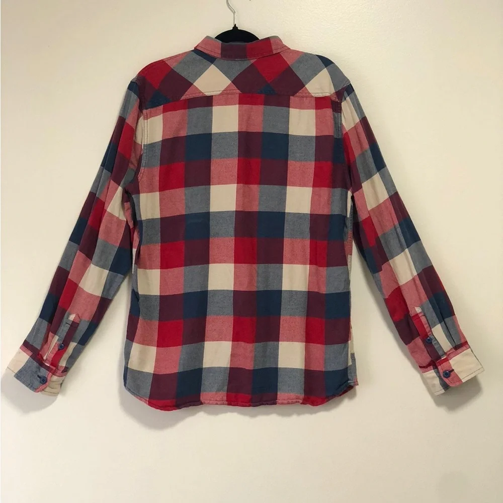 Vans Men's Box Flannel T Shirt, red, blue, white, size L, square pattern, cotton - Picture 2 of 8